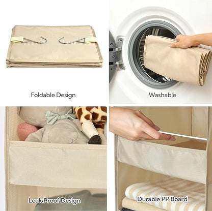 GRANNY SAYS 3-Shelf Hanging Closet Organizer, Khaki Closet Storage Hanging