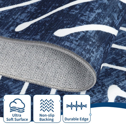ROYHOME Area Rug 9x12 Living Room Rug Non Slip Modern Bedroom Stain Resistant Dining Room Throw Rug Geometric Area Rug Low Pile Untra Soft Contemporary Accent Carpet for Home Office, Navy