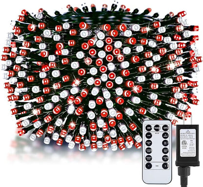 Minetom 1000 LED Christmas Tree Lights, 328 FT Green Wire LED Decorative Fairy Lights with Remote & 8 Modes, Waterproof for Outdoor Xmas Holiday Party Garden Wedding Home Decor, Red ＆ Cool White