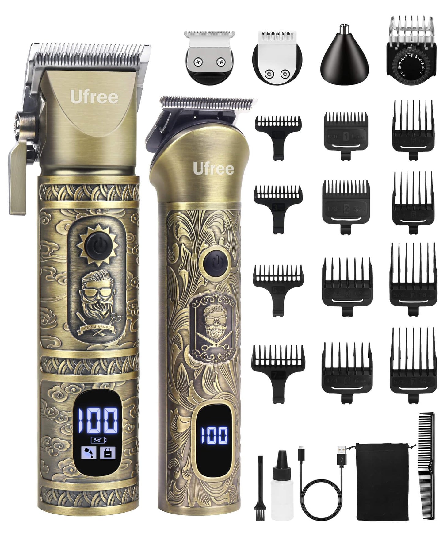 Ufree Beard Trimmer for Men Professional with Hair Clippers, Barber Clippers and Trimmers Set, Electric Razor Shavers for Men, Cordless Mens Grooming Kit for Nose, Ear, Face, Hair, Gifts