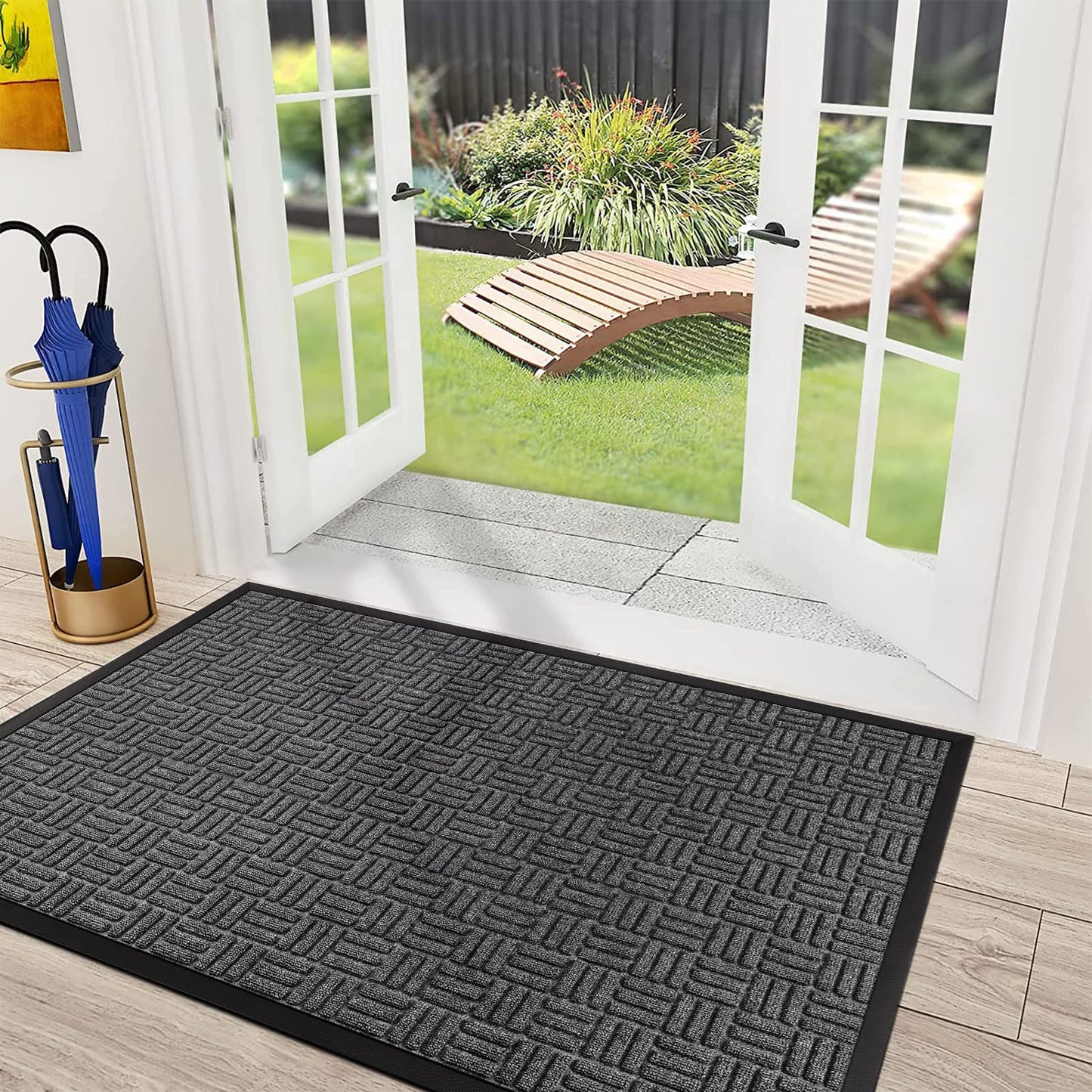 Mibao Front Door Mat, Heavy Duty Durable Welcome Mat for Outdoor Indoor, Dirt Trapper Waterproof Super Absorbent Door Mat for Entryway Outside Patio Porch, 61.5" x 36", Gray