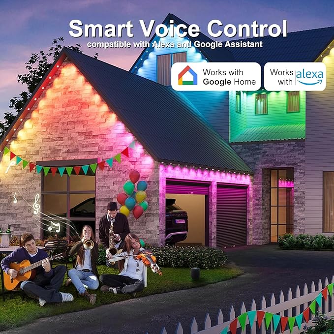 Permanent Outdoor Lights,Intelligent RGB+IC Outdoor Lights with a Wide Range of Scene Modes, IP67 Waterproof for Christmas Decorations,with App/Remote Control (100FT)