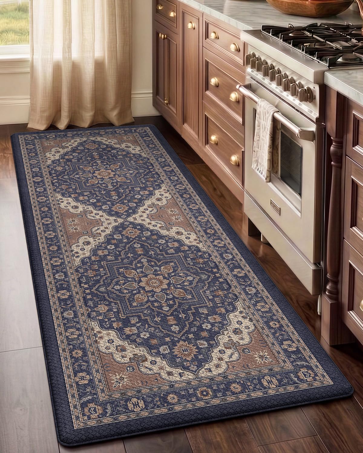 LUMI Kitchen Mat Anti Fatigue Cushioned, Memory Foam Padded Standing PVC Rug Washable, Non Slip Comfort Floor Runner for Home, Sink, Laundry, Office, 24"x87", Navy Taupe