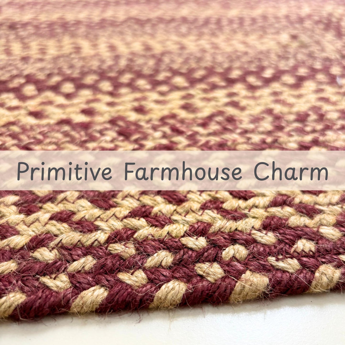 Rugance Rustic Trails 2x3' Oval Braided Rugs – Burgundy & Tan Rustic Braided Kitchen Rug, Primitive Entry Mat, Farmhouse Country Jute Décor