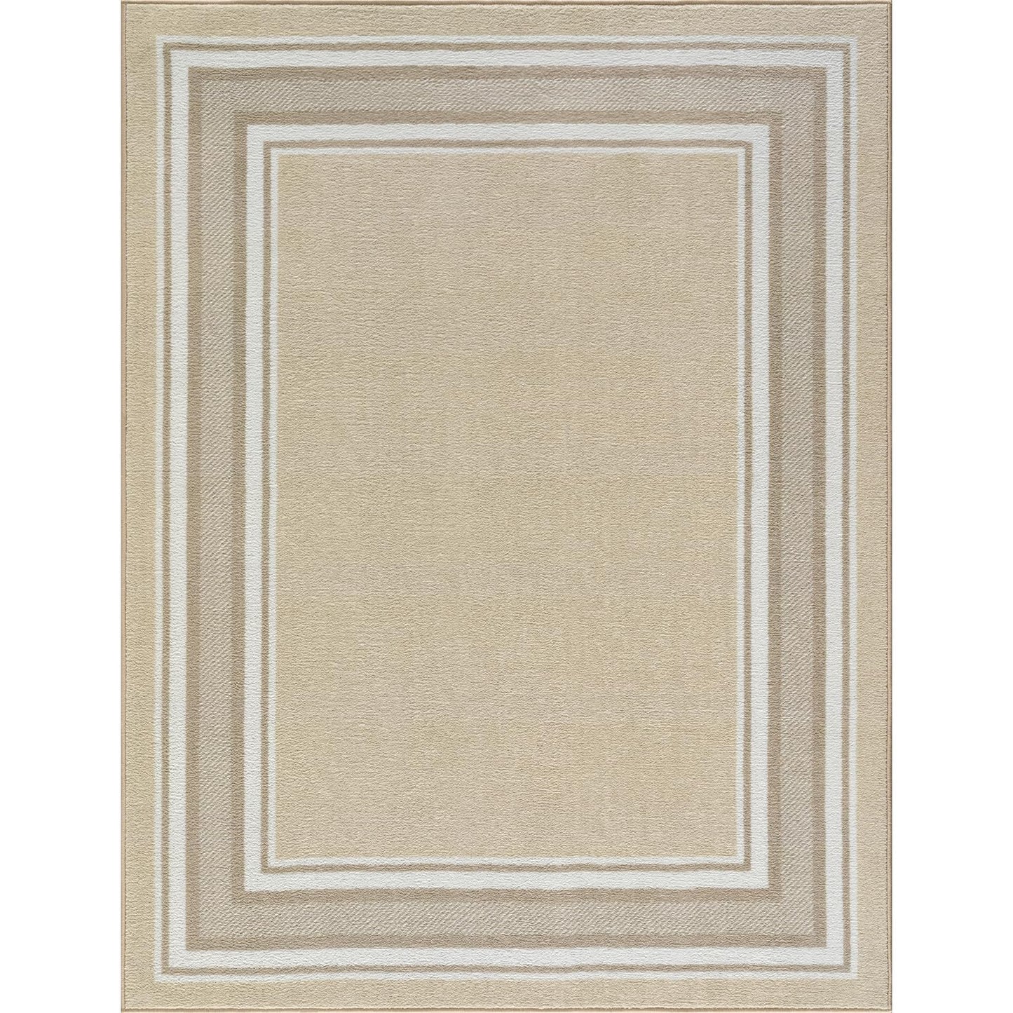 Beverly Rug Non Slip Area Rugs 5x7 Modern Bordered Non Skid Rubber Backing Soft Area Rug for Living Dining Room Easy to Clean Non Shedding Kitchen Bedroom Indoor Carpet 5 x 7 Beige