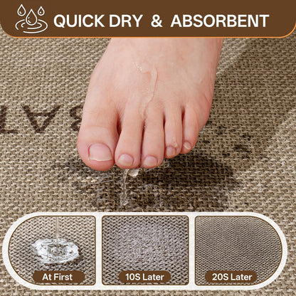 QiCaiJia Ultra Thin Oval Bath Mat Bathroom Rugs, Quick Dry Super Absorbent Washable Bath Shower Mats, Rubber Backing Non Slip Bathroom Rug Fit Under Door, 20x32, Border Brown