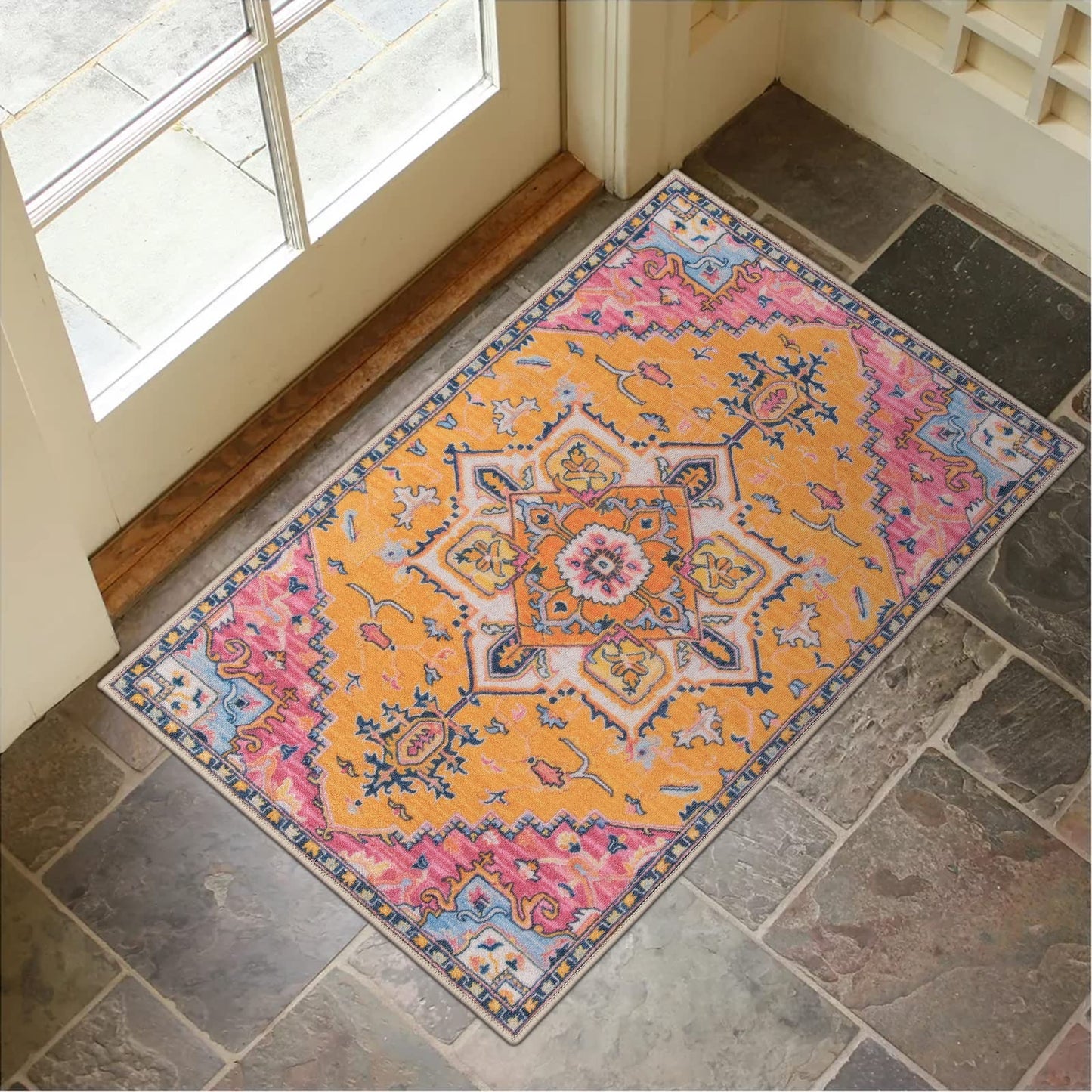 Collive Indoor Door Mat Retro Floor Mat, Non Slip Washable Doormat Quickly Absorb Welcome Mats Low Pile Door Mats Inside Entryway Carpet Front Door Rug for Entrance - 24" x 36"