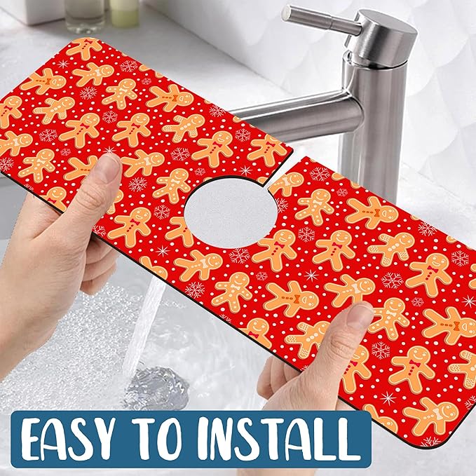 Christmas Merry Xmas Kitchen Sink Splash Guard Faucet Mat Santa Claus Super