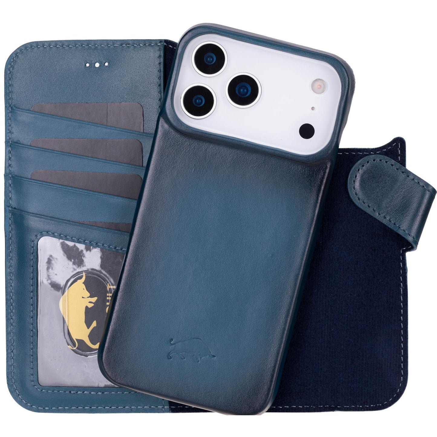 VENOULT Leather Wallet Case for iPhone 17 Pro Max, Full Grain Genuine Leather, Magnetic Detachable, 4 Card Holder, Buesiness Style, Compatible with MagSafe, RFID, Handmade (Admiral Blue)