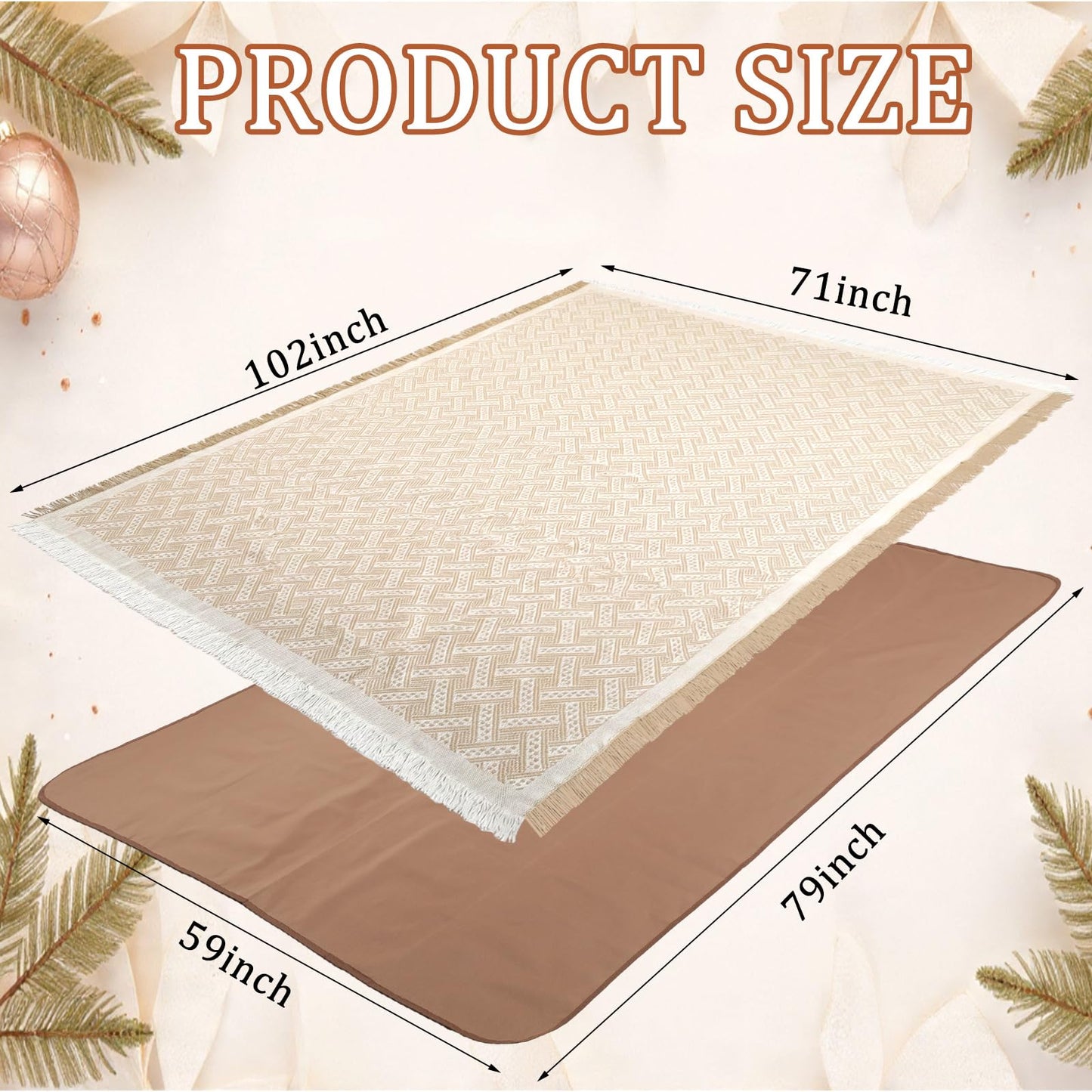 Chicplaid 2-in-1 102'' x 71'' Extra Large Outdoor Picnic Blankets Boho Blanket Beige White Waterproof Mat Woven Cotton for Summer Picnic Camping Beach Lawn Wedding Park Grass Music Festival Concert