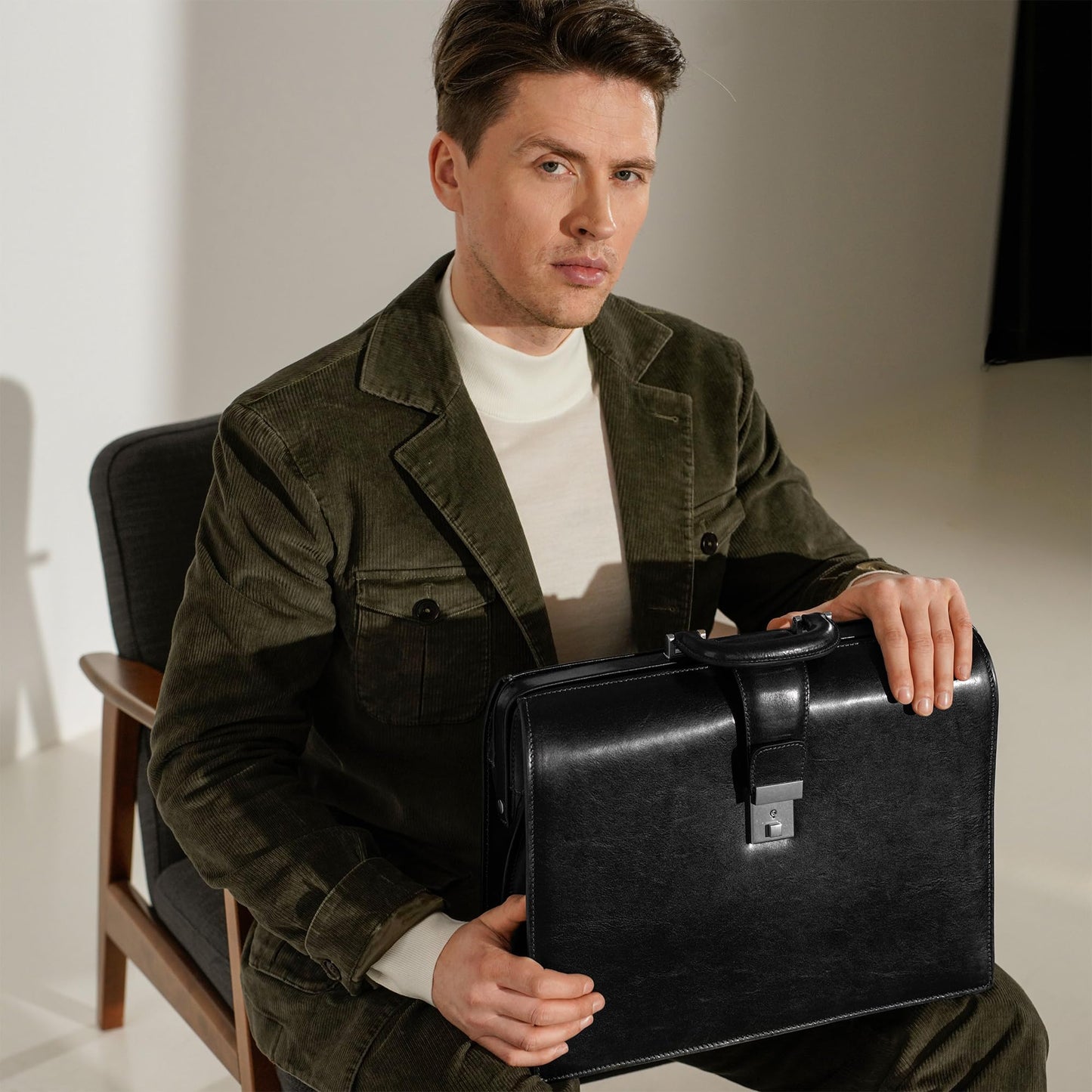 Time Resistance Leather Lawyer Briefcase - Italian Handmade Laptop Bag for Men and Women - Attache Case - Doctor Bag