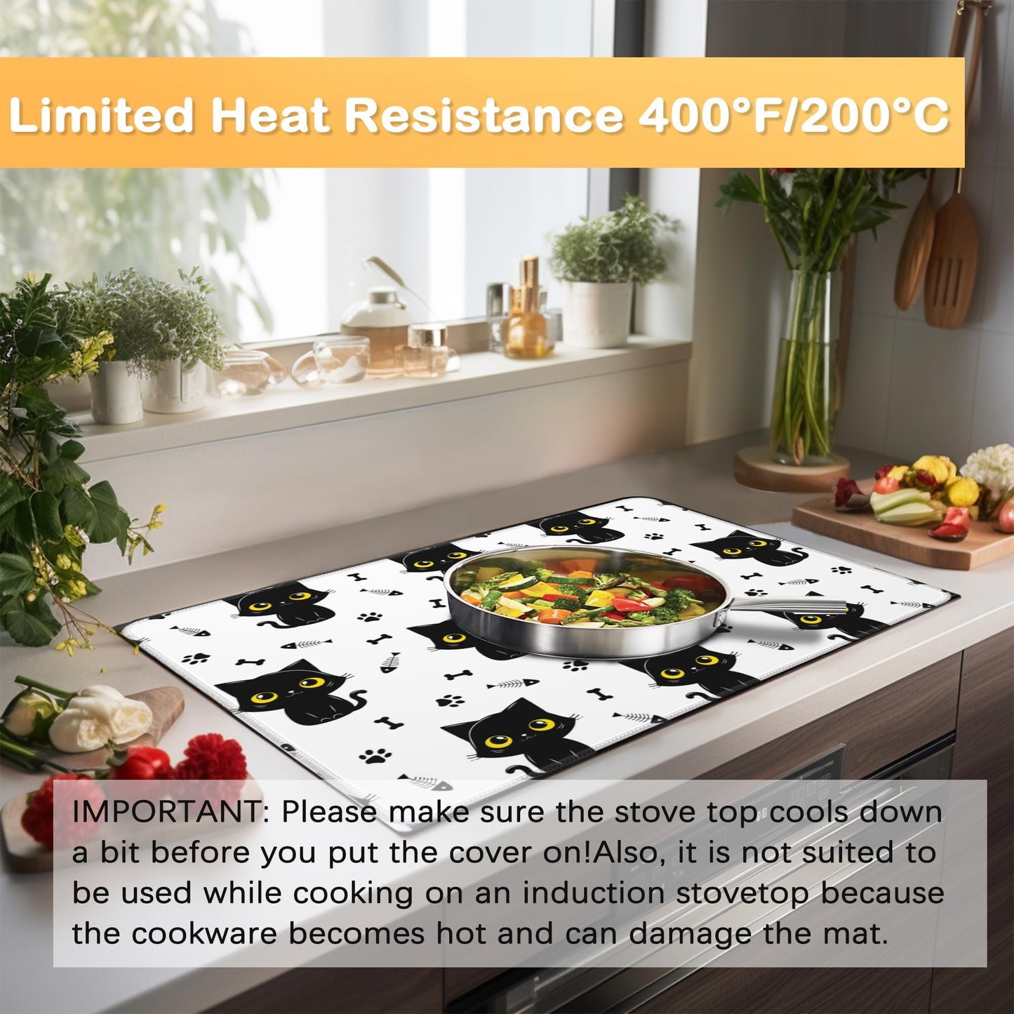 Electric Stove Top Cover Protector – Black Cat Christmas Kitchen Decor Glass Flat Top Stove Mat Oven Induction Cooktop Mat for Ceramic Countertop Mats Heat-Resistant Dish Drying Mat