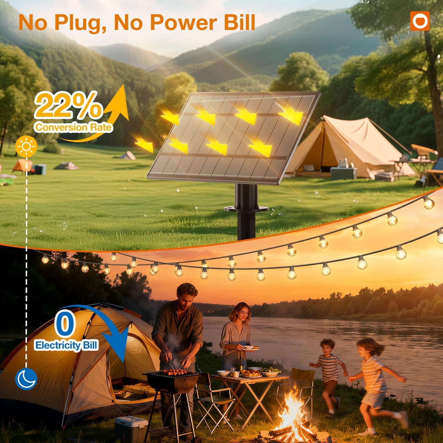 addlon 56FT(50+6) Solar String Lights Outdoor with 1FT Bulb Spacing, 50+2 Commercial G40 LED Bulbs, Solar & USB Charging, Remote, Timable, Dimmable Waterproof Patio Lights for Balcony, Porch, Yard