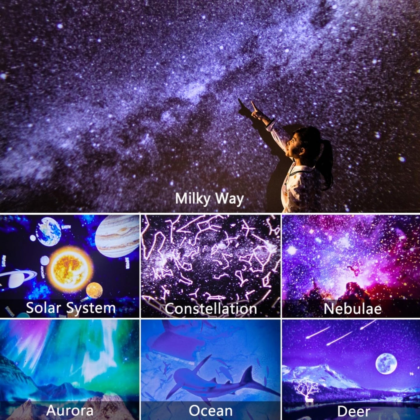 Star Projector, 7 in 1 Galaxy Projector, Night Light for Kids Bedroom, Ceiling, Planetarium Projector, Kids Night Light with Timer 360° Rotating Lamp, Christmas, Nursery, Room Decor (White)