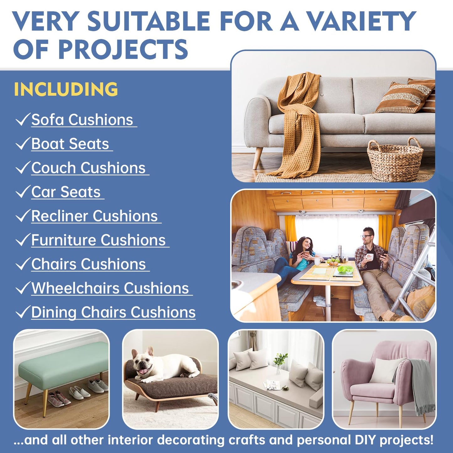 Upholstery Foam, 72" x 24" x 1" High Density Gel Memory Foam Padding Couch Cushion Support, Cut to Size Foam Replacement Pad for Sofa Sag Support