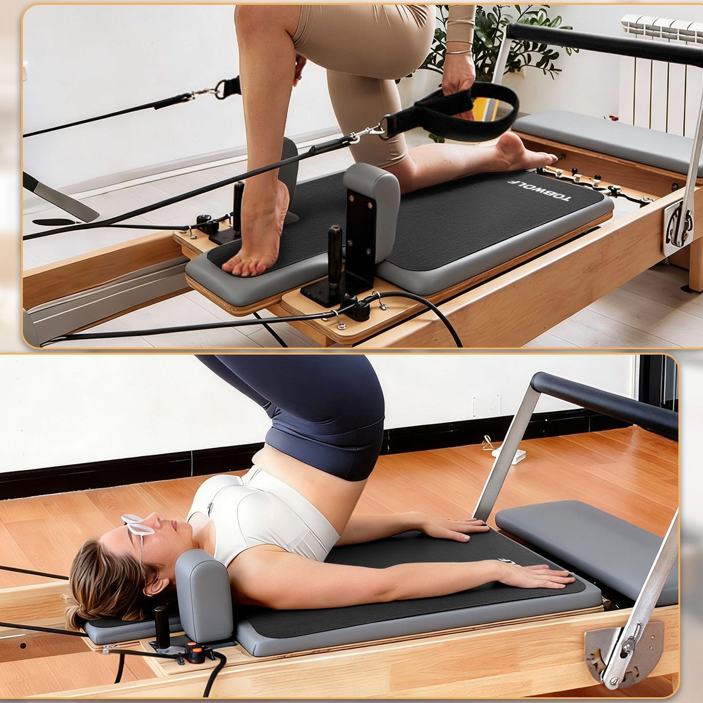 TOBWOLF Pilates Reformer Mat, 39" x 24" Non-Slip Suede Cover, Black