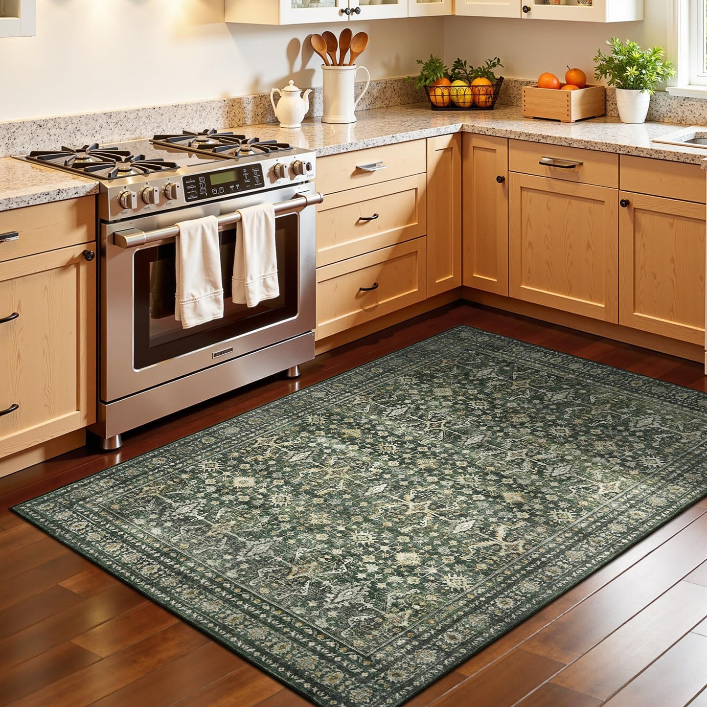Lofus 3x5 Area Rug for Entryway, Green Non Slip Area Rugs for Kitchen, Washablee Soft Rugs for Bedroom, Living Room, Tool Room Nursery Kids Room Decor