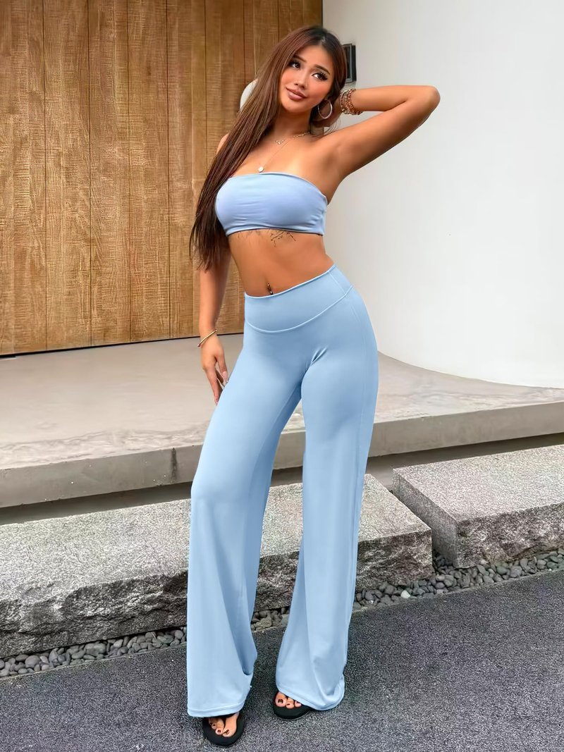 YEOREO Workout Leggings Womens No Front Seam Straight Leggings 33" High Waist Buttery Eddiy Gym Yoga Pants Airy Blue L