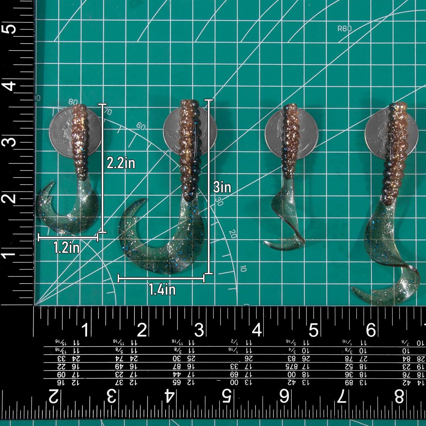 Dr.Fish 15 Pack Grub Soft Fishing Lures, 2.2 inch Soft Plastic Baits Worm Swimbaits Ribbon Tail Shad Bait for Freshwater Bass Fishing Lures Crappie Walleye Panfish Yellow and White