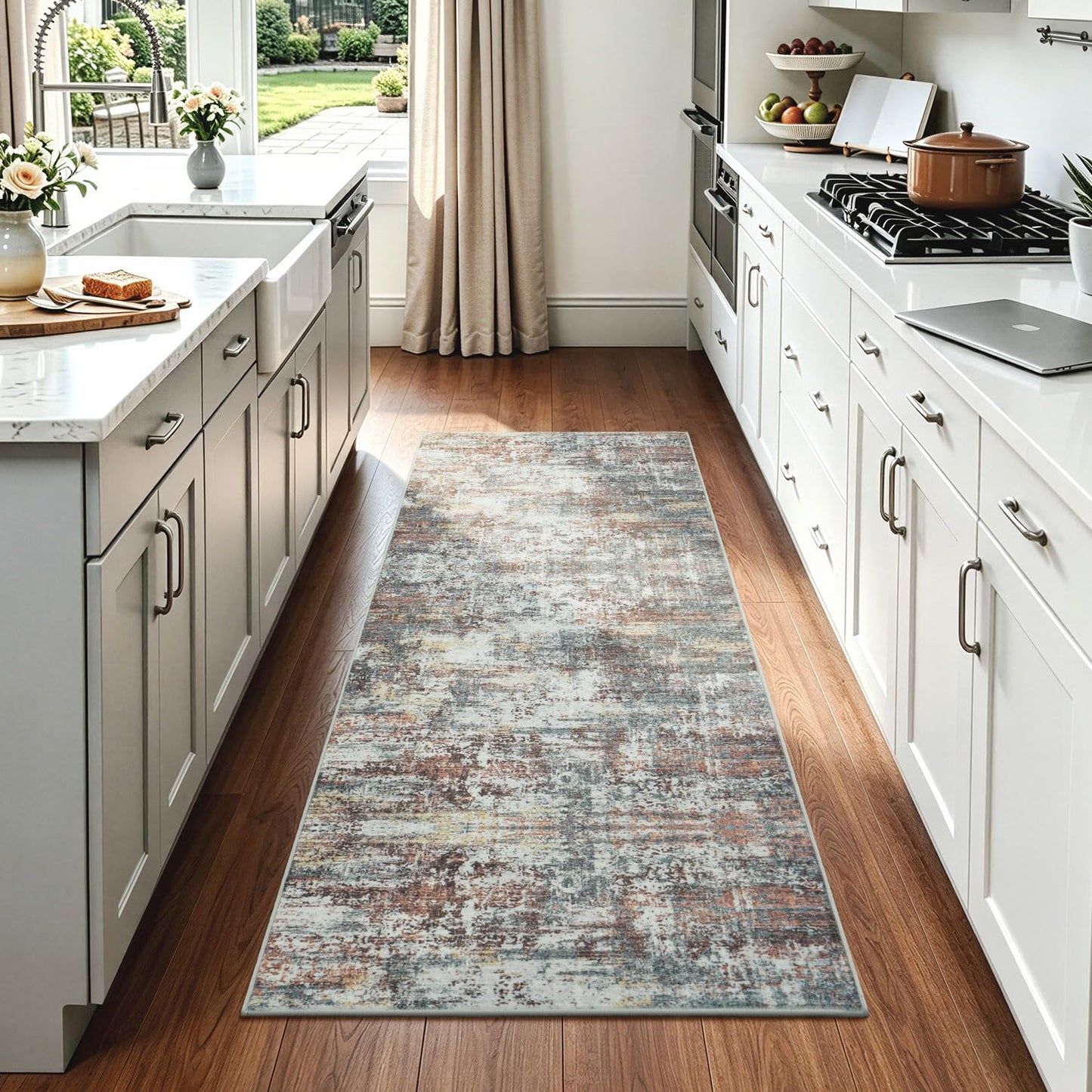RUGVIGO 2x6 Runner Rug Non-Slip Washable, Red Runners for Hallway Kitchen Entryway Indoor, Soft Neutral Abstract Modern Farmhouse Carpet for Bedroom Laundry Room Decor