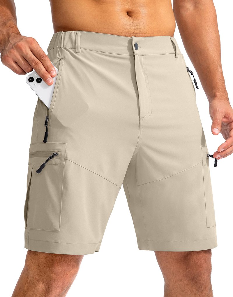 Pudolla Men's Hiking Cargo Shorts 9" Lightweight Outdoor Work Shorts for Men Travel Golf Camping Casual with 5 Zipper Pockets(Khaki XX-Large)