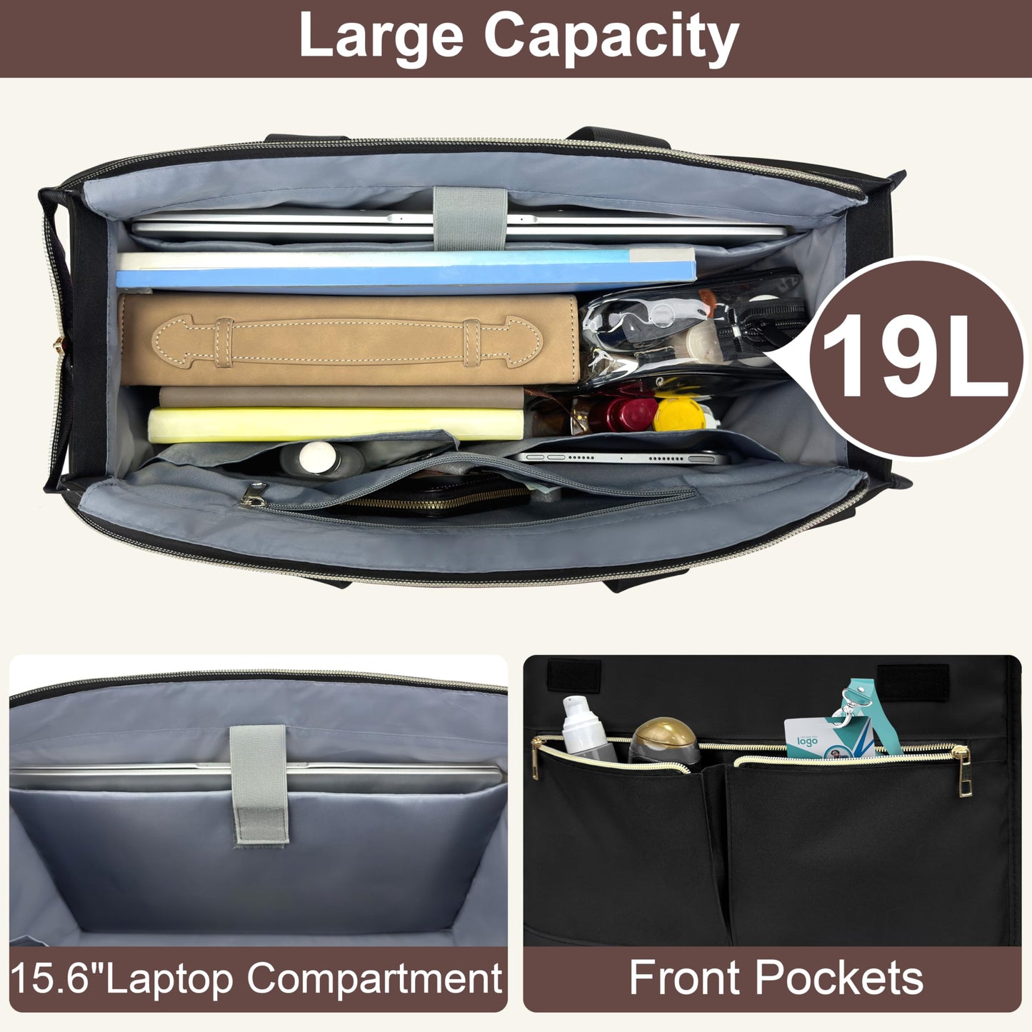 PASMAN Laptop Bag for Women 15.6 Inch, Work Bags for Teacher & Nurse with Compartments, Professional Office Computer Handbag(Black)