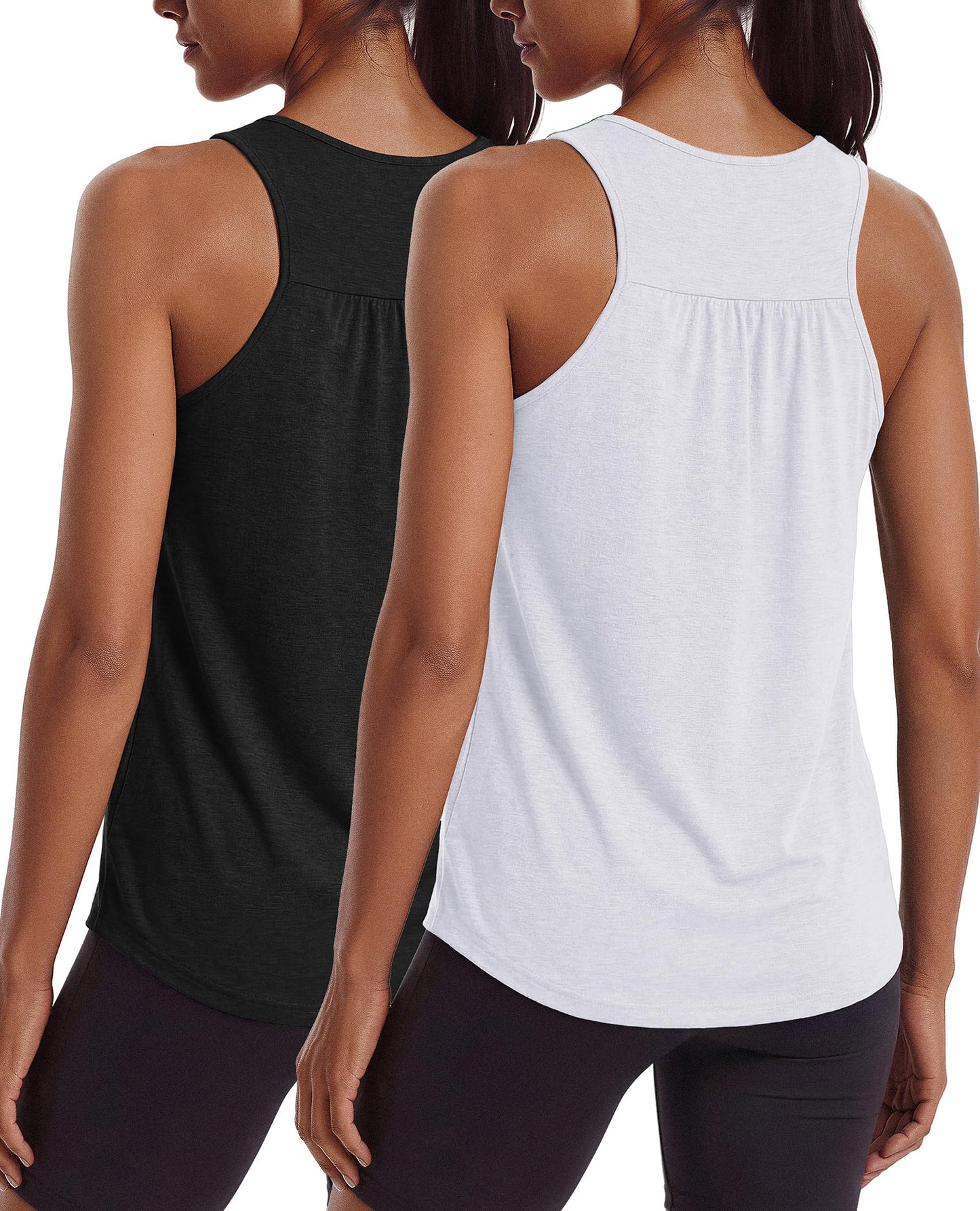 PINSPARK Tank Tops for Women Racerback Workout Tanks Racerback Athletic Running Shirts Yoga Gym Tennis Top Summer Clothes,Black/White S