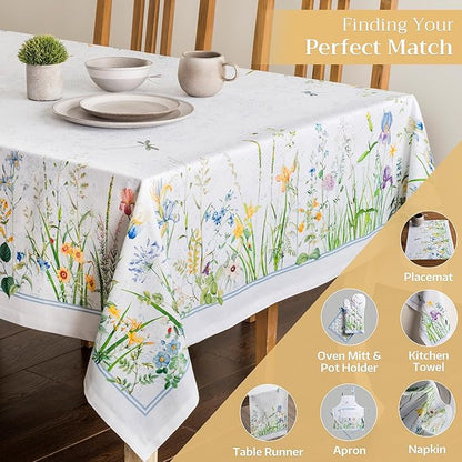 Maison d' Hermine Table Cloth Square Table 100% Cotton 60 x 60 Inches Tablecloth Reusable Decorative for Dining Room, Farmhouse, Home, Party, Festive & Wedding Spring Summer - Fleurs De Mai
