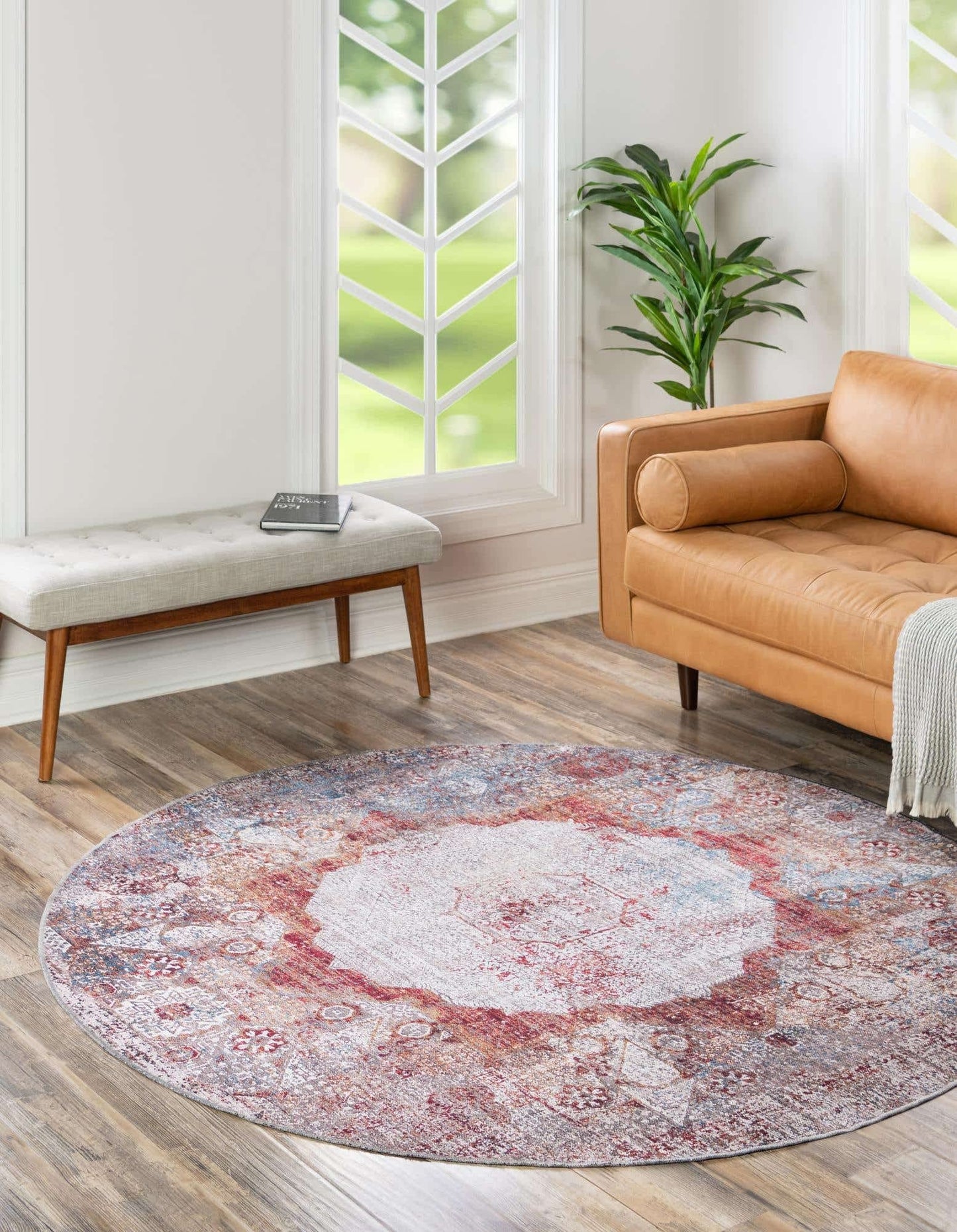 Unique Loom Yara Collection Area Rug - Nayer (6' 1" Round, Multi/ Ivory)