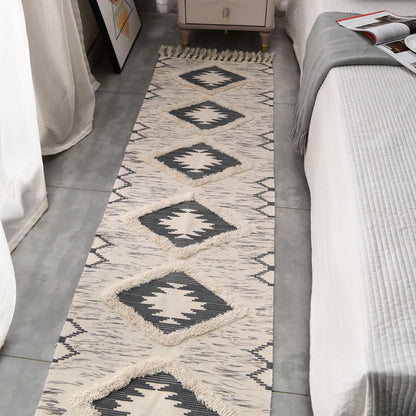 Boho Runner Rug 2'x6', Washable Hallway Rug Runner Non Slip Rubber Backed, Kitchen Farmhouse Area Rug Floor Mat with Tassels, Tufted Woven Cotton Entryway Carpet, Grey