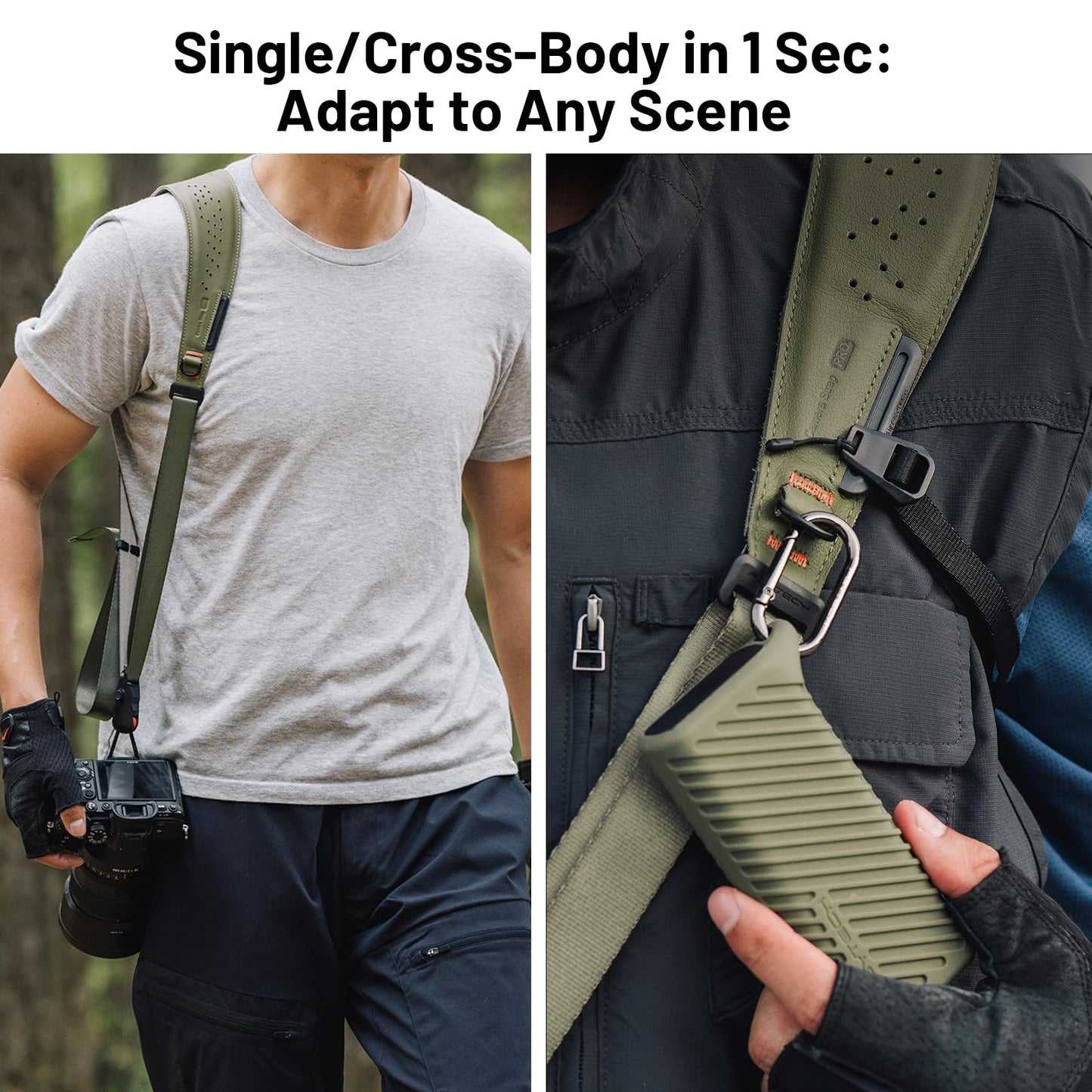 PGYTECH Camera Strap Pro, Quick Release Heavy Duty Camera Shoulder Strap With Detachable Underarm Strap, Professional Camera Harness, Leather Ergonomic Shoulder Pad for DSLR/Mirrorless Cameras, Green