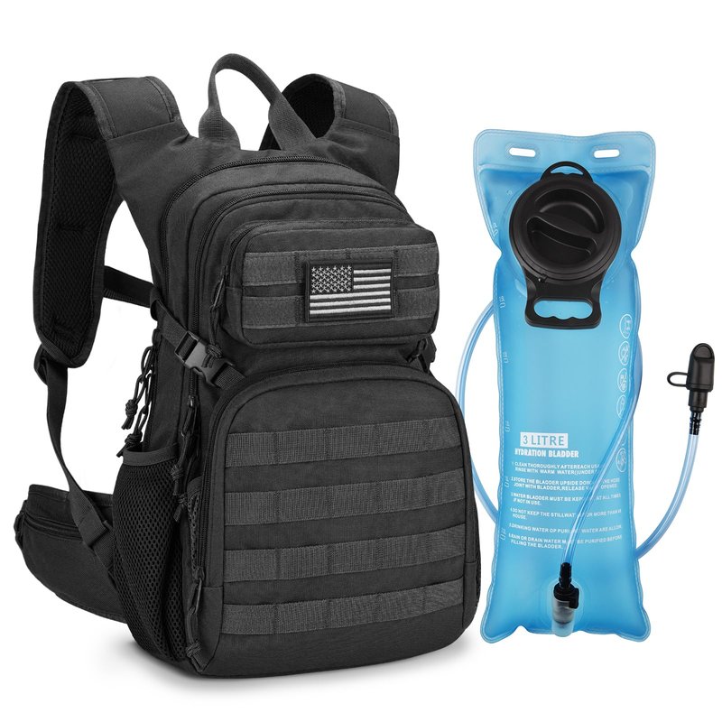 CVLIFE Hydration Backpack with 3L TPU Water Bladder, 22L Tactical Hiking Backpack for Men Women, Heavy Duty Molle Water Backpack with Multiple Compartments for Cycling Running Hunting Camping (Black)