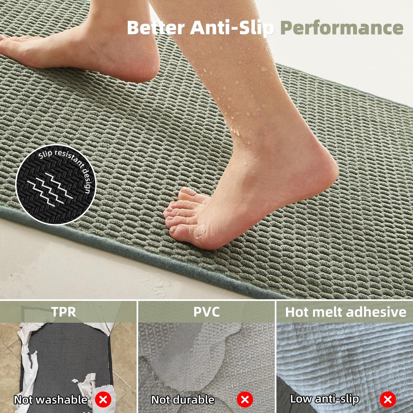 TYUU Toilet Rug, Thin Toilet Rugs U Shaped Washable Non Slip Absorbent Quick Dry Low Pile Toilet Mat, Sage Green 20"x24" U Shape