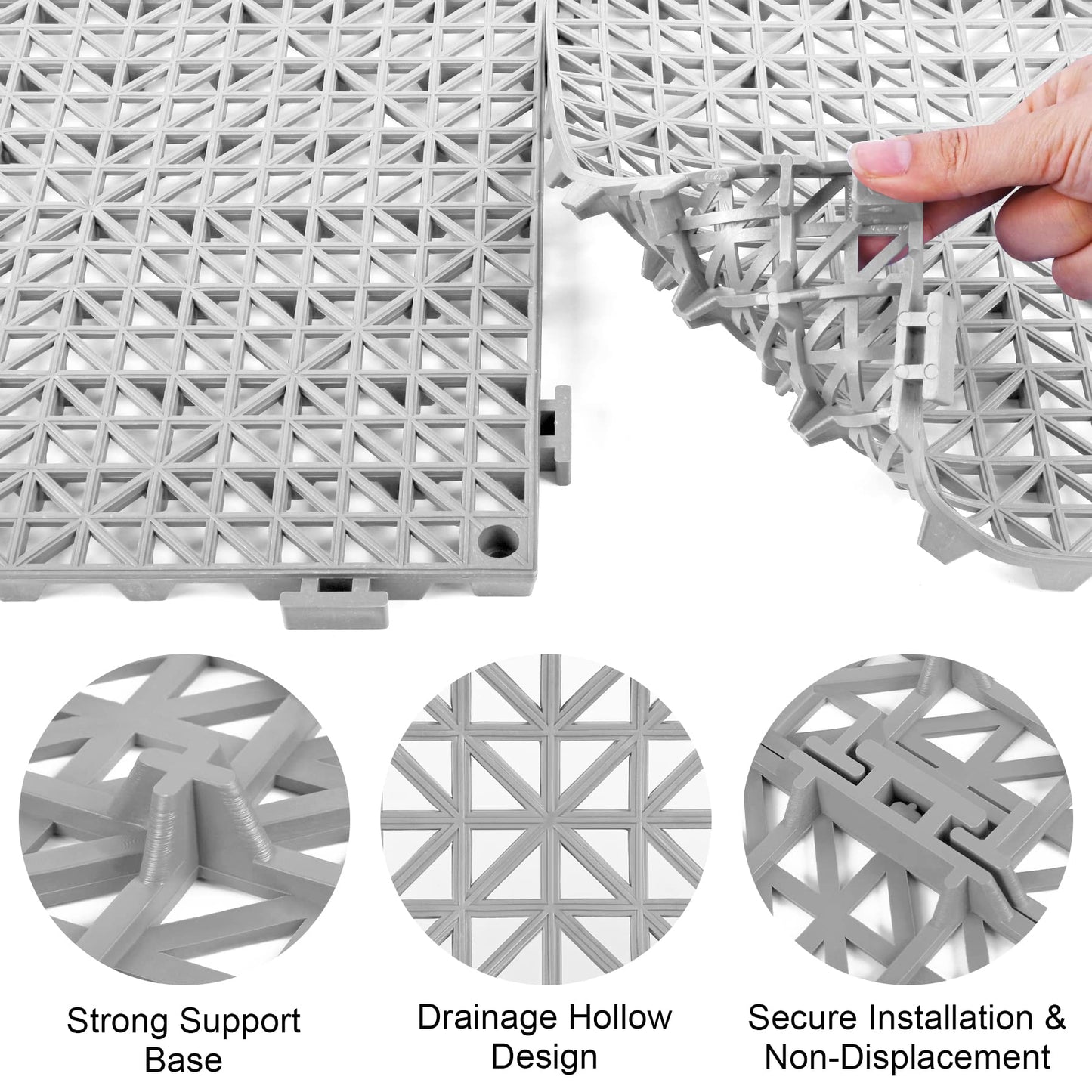 MYFAMIREA Modular Interlocking Cushion 12 Pack 11.8" x 11.8" Rubber Floor Tiles Non-Slip Splicing Drainage Mats for Deck, Pool, Outdoor Shower, Patio, Balcony, Indoor Bathroom, Kitchen, Yard (Gary)