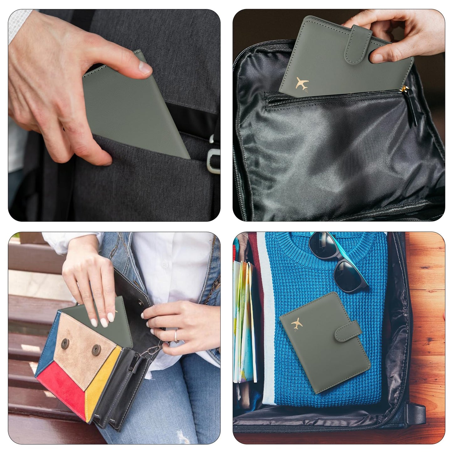 GOAUS Passport Holder for Travel with Airtag Card Slots, Money Pocket, Women Men RFID Blocking Wallet Book Case Green
