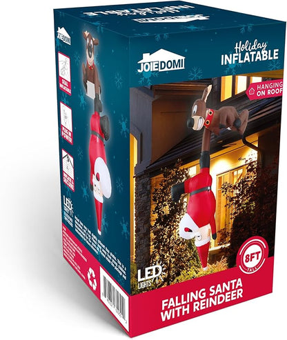 Joiedomi 8 FT Hanging Christmas Inflatables Decoration, Christmas Inflatable Reindeer and Climbing Santa, Blow Up Santa with Build-in LED for Xmas Party Indoor, Outdoor, Yard, Garden, Lawn Decor