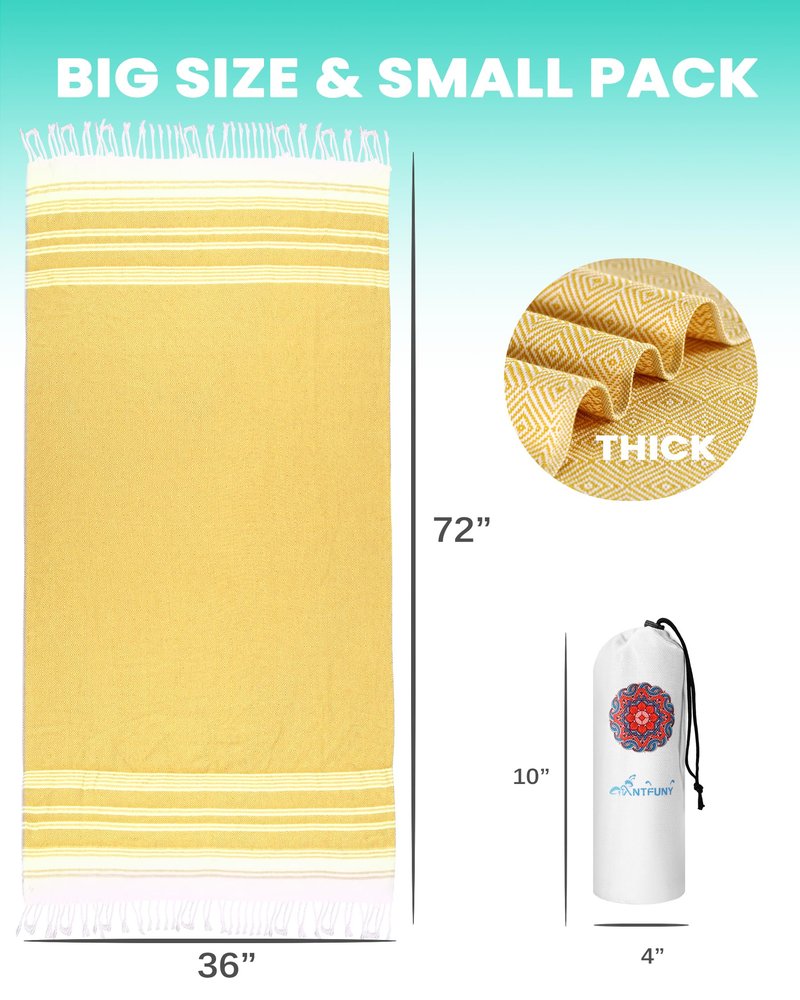 Antfuny 2 Pack Turkish Beach Towels Vacation Essentials Quick Dry Sand Free Oversized Bath Pool Swim Towel Extra Large XL Big Blanket Adult Men Travel Cruise Accessories Must Haves Clearance Yellow