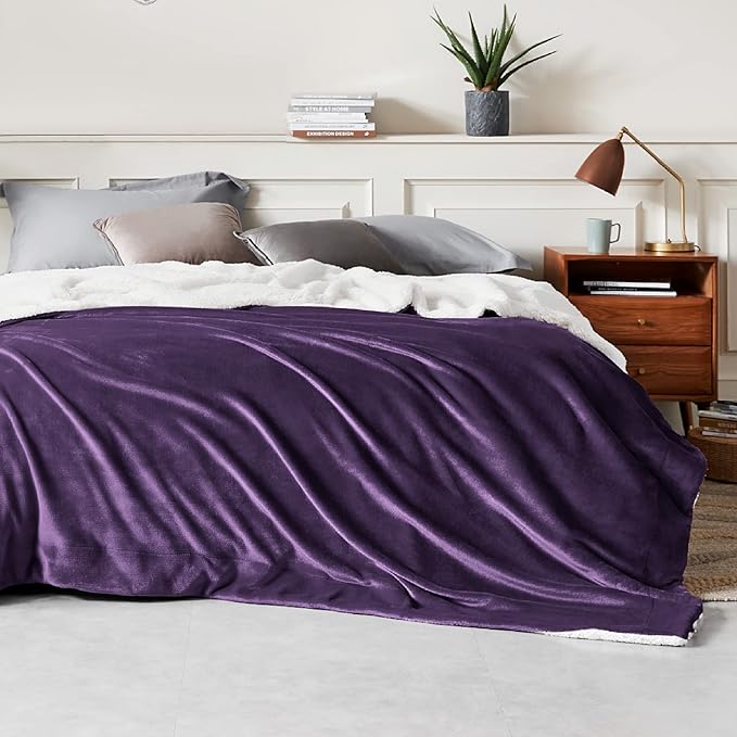 Bedsure GentleSoft Sherpa Fleece Blankets King Size for Bed - Thick and Warm Throw for Women, Soft Fuzzy Plush King Blanket for Winter, Purple, 108x90 Inches