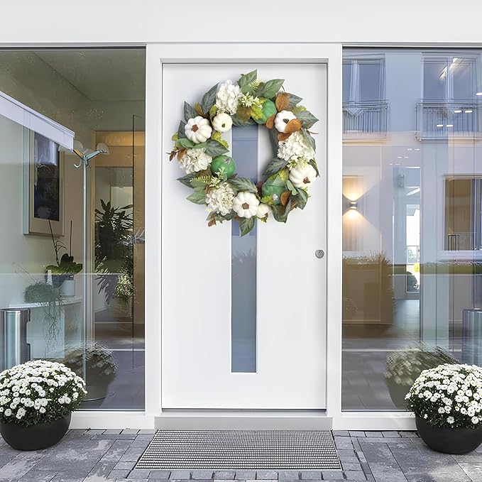 18 Inch Summer Wreaths for Front Door and Leaves Spring Door Wreath with Hydrangea and Maple, Artificial Floral Wreath for Porch, Window Farmhouse Party Holiday Home Decor