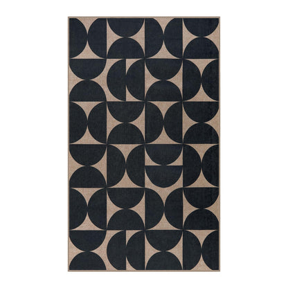 Lahome Modern Geometric Easy Jute Entryway Rug 3x5, Indoor Outdoor Washable Rug for Living Room, Neutral Semi-Circle Black Carpet for Dining Room Patio Front Door