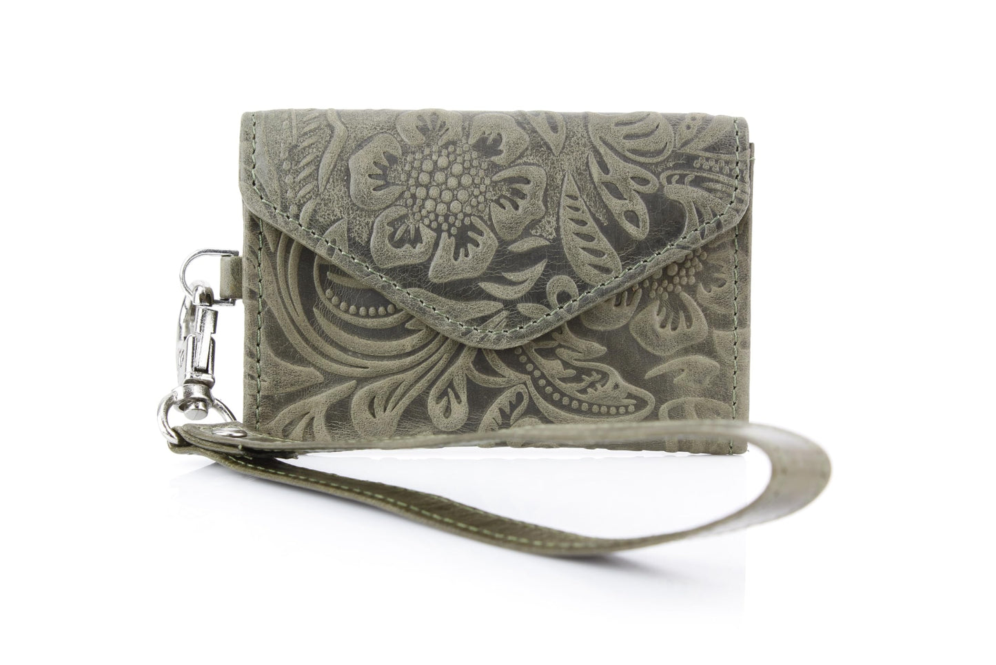 American Bison Small Floral Filigree Wristlet for Women – Compact Card Holder Wallet with Wrist Strap – Minimalist Clutch for ID, Credit Cards & Essentials (Green)