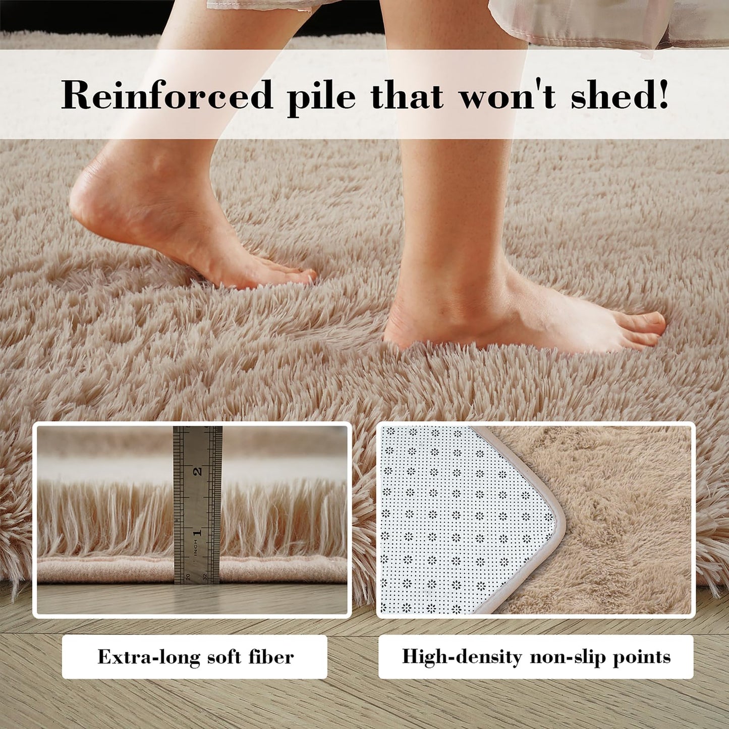 Fluffy Rug Shag Area Rug, Beige 2x4 Area Rugs for Bedroom, Small Bedside Rug, Soft Fluffy Shag Entryway Throw Rugs for Living Room Bedroom Room Home Decor