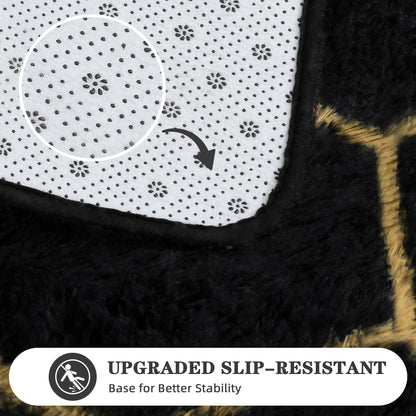 ARKIIKI Large Rugs for Living Room, 8x10 Black Fluffy Bedroom Area Rug, Shag Geometric Soft Fuzzy Carpets Big Kids Room Rug, Non-Slip Plush Modern Rug for Office Home Decor Aesthetic, Black/Gold