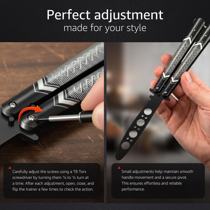 Butterfly Trainer - Practice Balisong - Butterfly Knives NOT Real NOT Sharp Blade - Cool Design - Black Dull Trick - Butter Fly Training - CSGO Fidget Toy - Gift for Husband, Father, Son, Teens K14B