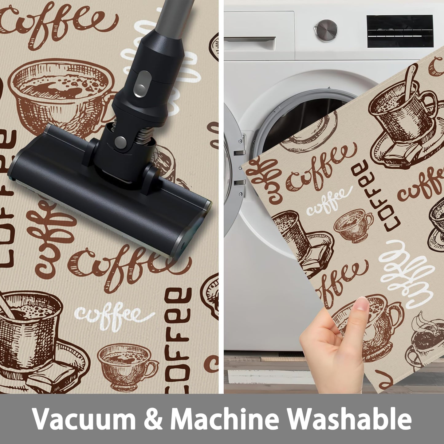 Coffee Cups Doormats, Cafe Theme Indoor Mats for Home Entrance, Super Non-Slip Floor Mats for Home Entryway, Back Outdoor Welcome Mat,Easy Clean,17x 30 inch