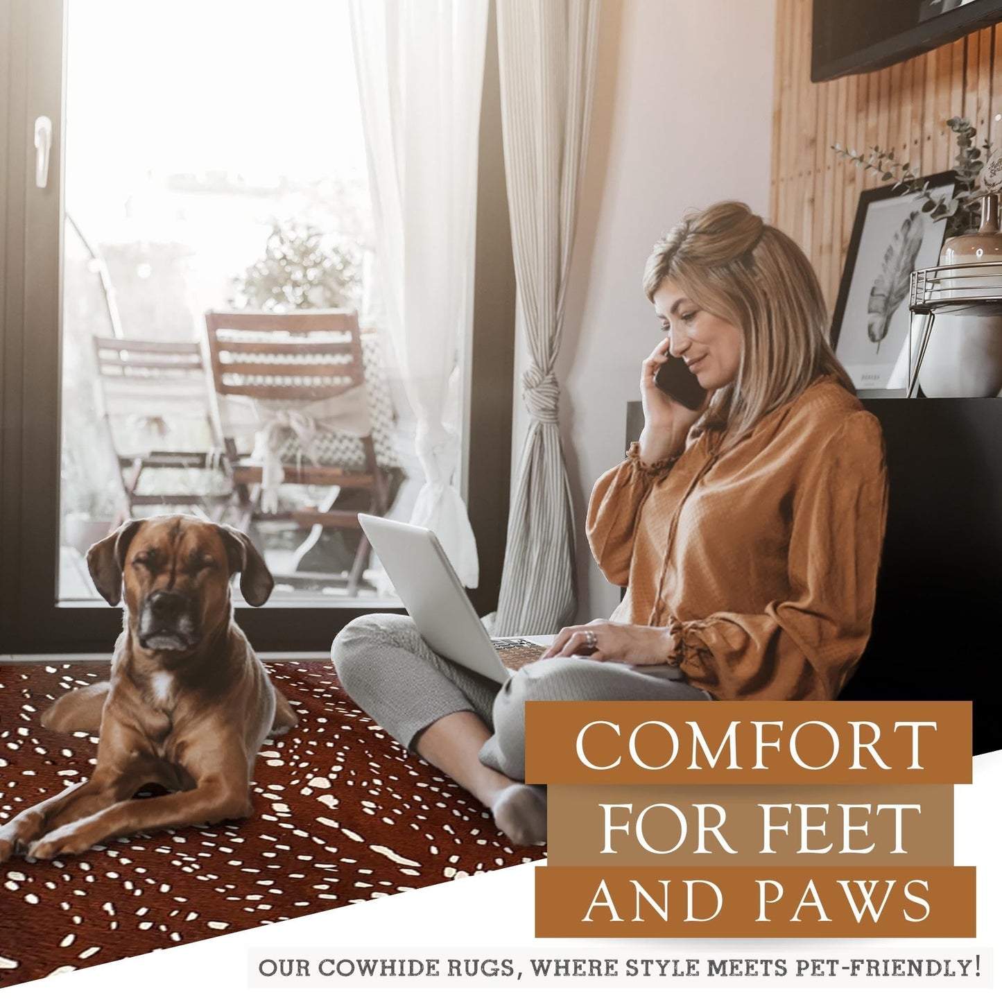 Sunshine Cowhides 100% Genuine Deer Print Cowhide Rug - Modern Style Animal Skin Rug & Floor Carpet for Living Room, Bedroom, Kitchen & More - Large (6x6-7ft)