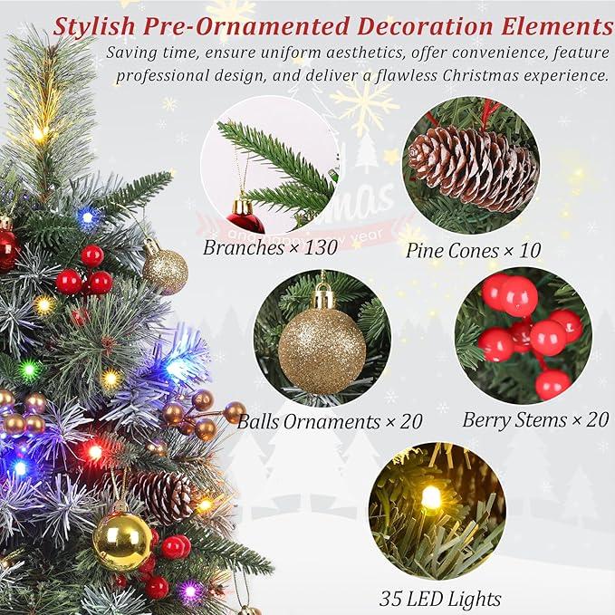 Set of 2 Outdoor Pathway Christmas Trees with Lights, Frosted Twinkle Small Easy Christmas Tree for Driveway, Entrance, Urn & Pot Filler, Front Porch, Yard, Garden Outside Holiday Decoration