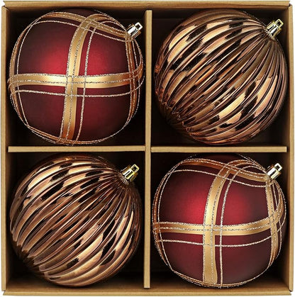 4.7" Large Plastic Christmas Balls Ornaments Set of 4, Glitter Shatterproof Christmas Bulbs Ornaments for Xmas Tree Decorations, Burgundy & Bronze Ornament for Tree,Mantel,Garland,Winter,Party Decor