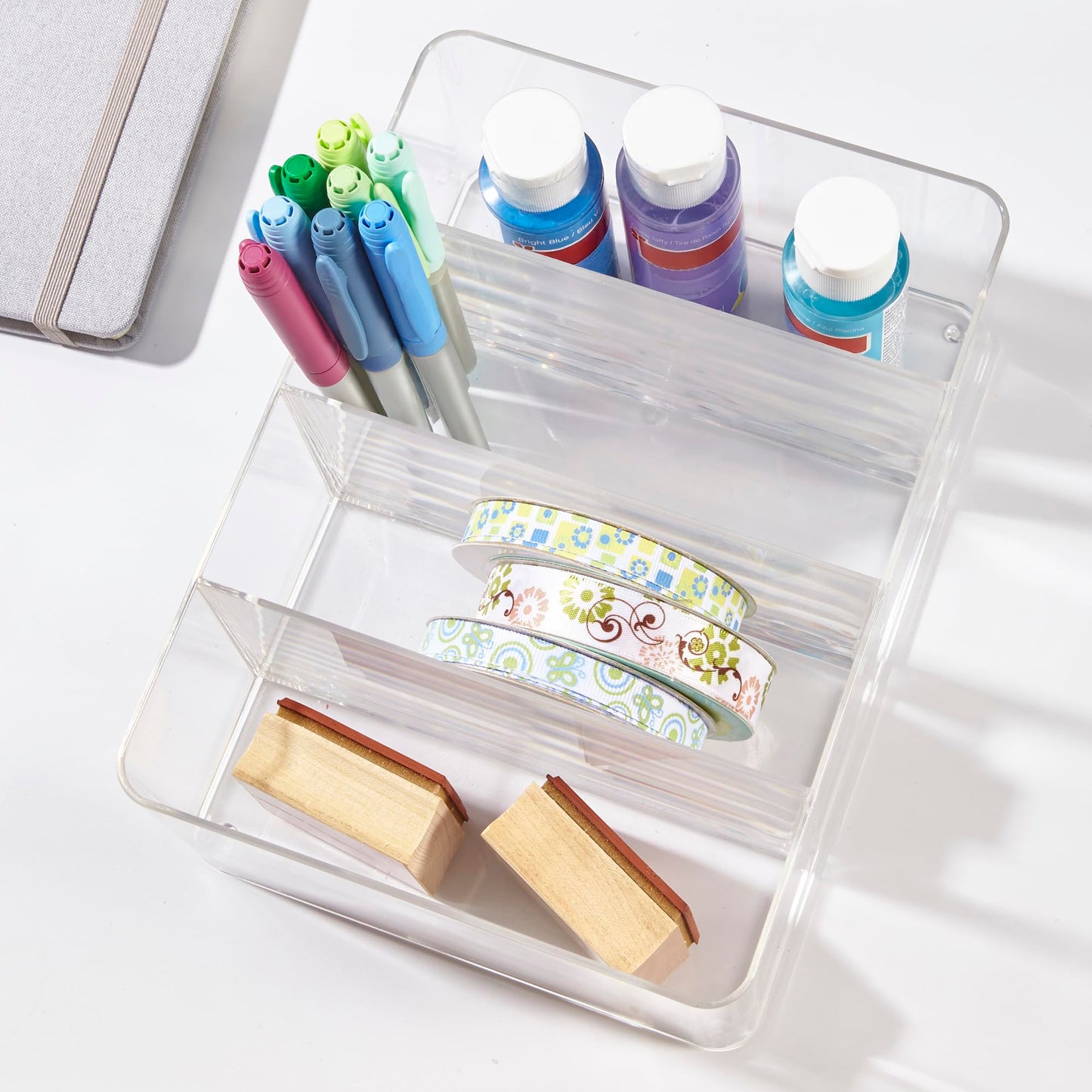 STORi 4-Compartment Clear Plastic Organizer, Rectangular Divided Makeup and Vanity Storage Bin, Use Upright for Eyeshadow Palettes, Made in USA