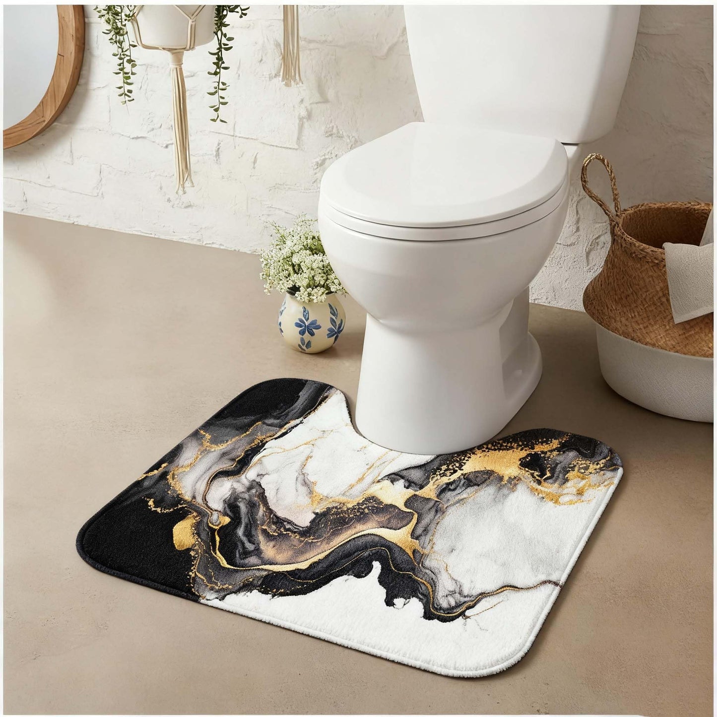 ENSFTF Toilet Rug U Shaped - Super Absorbent & Non-Slip Bathroom Rug, Soft Plush Toilet Surround Mat, Machine Washable, Fits Standard Toilet Base 16x20 Inch, Marble Pattern